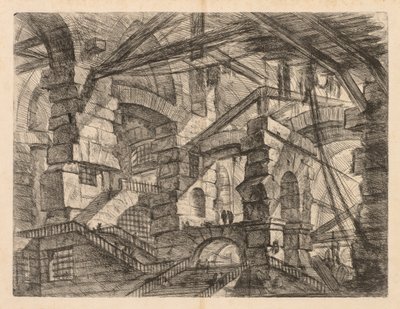 De Gevangenissen: Een Perspectief van Colonnades met Zig-Zag Trap, 1745-1750 door Giovanni Battista Piranesi
