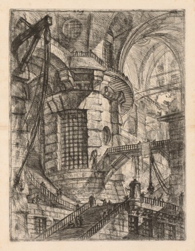 De Gevangenissen: Een Gewelfd Gebouw met een Centrale Kolom met Tralieraam, 1745-1750 door Giovanni Battista Piranesi