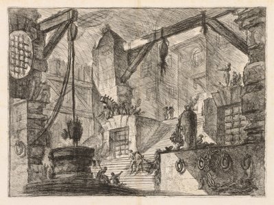 De Gevangenissen: Kolonnade Interieur met een Brede Trap, 1745-1750 door Giovanni Battista Piranesi