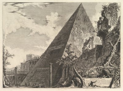 De piramide van Gaius Cestius, uit Vedute di Roma Romeinse Zichten, ca. 1756 door Giovanni Battista Piranesi