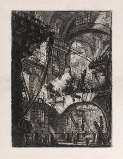 Het rokende vuur, plaat 6 uit Carceri door Giovanni Battista Piranesi
