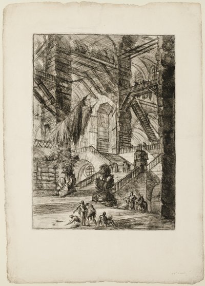 De Trap met Trofeeën, plaat 8 uit Imaginaire Gevangenissen door Giovanni Battista Piranesi
