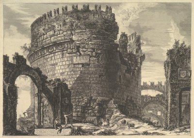 Het graf van Caecilia Metella, uit Vedute di Roma Romeinse Zichten, ca. 1762 door Giovanni Battista Piranesi