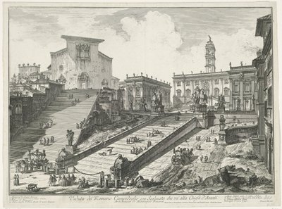 Trappen naar Piazza del Campidoglio en de Santa Maria in Aracoeli te Rome door Giovanni Battista Piranesi