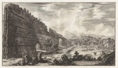 Veduta degli avanzi del Castro Pretorio nella Villa Adriana a Tivoli (Uitzicht op de Overblijfselen van het Praetoriaanse Fort [de Poecile] in Hadrianus