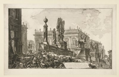 Veduta del Campidoglio di fianco (Zicht op het Campidoglio, vanaf de zijkant), uit Vedute di Roma door Giovanni Battista Piranesi