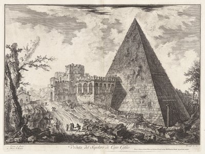 Veduta del Sepolcro di Cajo Cestio (Uitzicht op de piramidale tombe van Caius Cestius [met de Porta S. Paolo links]), uit Vedute di Roma (Gezichten van Rome) door Giovanni Battista Piranesi