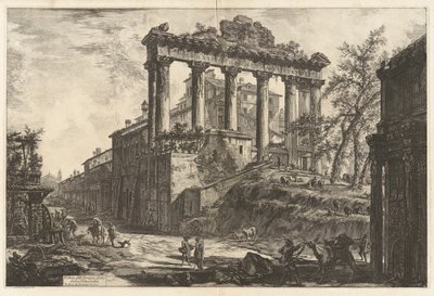 Gezicht op de zogenaamde Tempel van Concordia (de Tempel van Saturnus met de Boog van Septimius Severus op de voorgrond rechts), uit Vedute di Roma door Giovanni Battista Piranesi