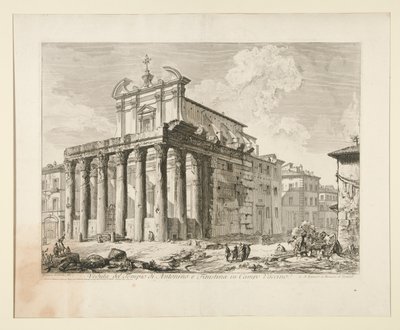 Veduta del Tempio di Antonino e Faustina in Campo Vaccino. (Uitzicht op de Tempel van Antoninus en Faustina in het Romeinse Forum), uit Vedute di Roma door Giovanni Battista Piranesi