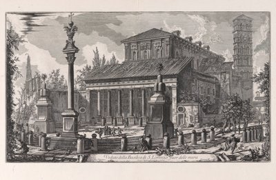 Veduta della Basilica di S. Lorenzo fuor delle mura, uit Vedute di Roma door Giovanni Battista Piranesi