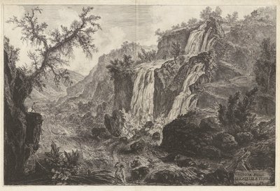 Uitzicht op kleine watervallen bij Tivoli, uit Vedute di Roma door Giovanni Battista Piranesi