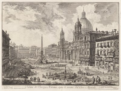 Veduta di Piazza Navona sopra le rovine del Circo Agonale (Zicht op de Piazza Navona boven de Ruïnes van het Circus van Domitianus), uit Vedute di Roma (Zichten van Rome) door Giovanni Battista Piranesi