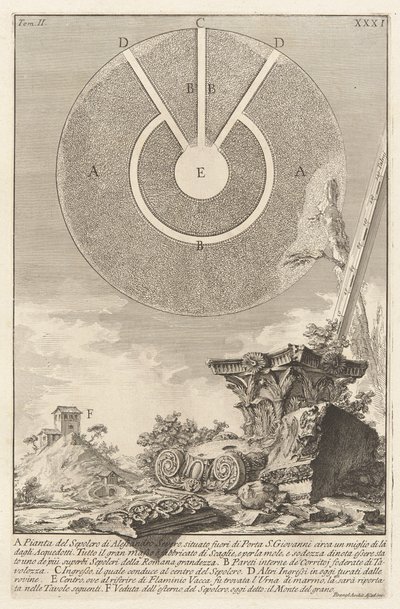 Veduta di altra parte della Camera Sepolcrale di L. Arrunzio (Zicht op een ander deel van de grafkamer van L. Arruntius), plaat 10 uit volume 2 Antichità romane (Romeinse oudheden) door Giovanni Battista Piranesi