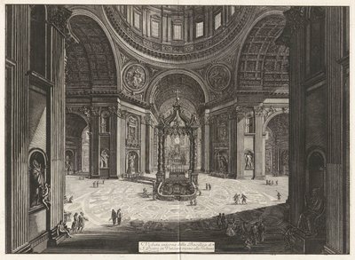 Veduta interna della Basilica di S. Pietro in Vaticano vicino alla Tribuna (Interieur Uitzicht van de Basiliek Sint Pieter) door Giovanni Battista Piranesi