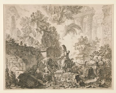 Vedute di Roma: Frontispice met standbeeld van Minerva door Giovanni Battista Piranesi