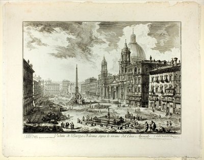 Uitzicht op Piazza Navona boven de ruïnes van het Circus van Domitianus, uit Zichten van Rome door Giovanni Battista Piranesi