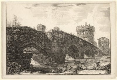 Uitzicht op Ponte Lugano aan de Anio, uit Zichten op Rome door Giovanni Battista Piranesi