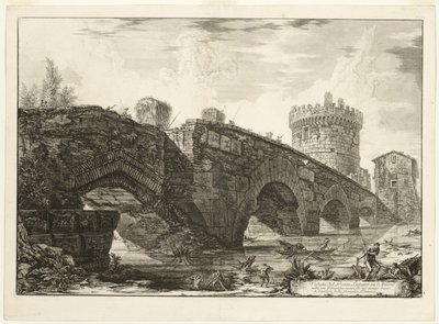 Uitzicht op Ponte Lugano aan de Anio, uit Uitzichten van Rome door Giovanni Battista Piranesi
