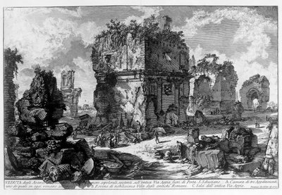 Uitzicht op een graf aan de Via Appia in Rome. Tekening door Giovanni Piranesi (bekend als Piranese) (1720-1778). 1756 door Giovanni Battista Piranesi