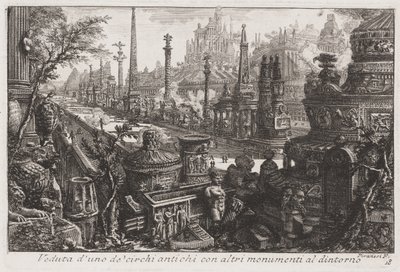Zicht op een oud circus met andere monumenten binnenin, c.1760 (ets) door Giovanni Battista Piranesi