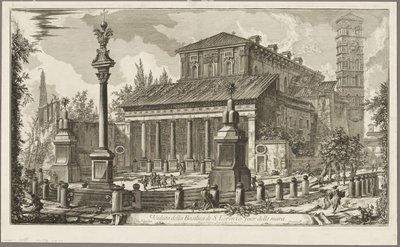 Uitzicht op de Basiliek van S. Lorenzo fuori delle Mura [S. Lorenzo buiten de Muren], uit Zichten van Rome door Giovanni Battista Piranesi