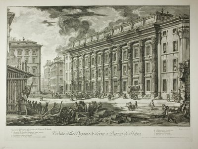 Gezicht op het Douanehuis op Piazza di Pietra, gebouwd in de ruïnes van de Tempel van Marcus Aurelius Antoninus Pius in zijn Forum, uit Gezicht op Rome door Giovanni Battista Piranesi