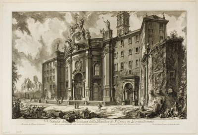 Gezicht op de Façade van de Basiliek van S. Croce in Gerusalemme, uit Zichten van Rome door Giovanni Battista Piranesi