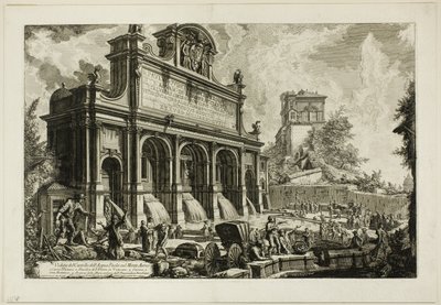 Uitzicht op de bron van de Acqua Paola op Monte Aureo, uit Zichten op Rome door Giovanni Battista Piranesi