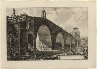 Uitzicht op de Ponte Molle [of Milvian Bridge] over de Tiber twee mijl buiten Rome, uit Zichten van Rome door Giovanni Battista Piranesi