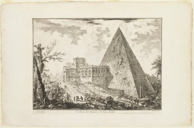 Uitzicht op de Piramidale Tombe van Cestius, uit Zichten op Rome door Giovanni Battista Piranesi