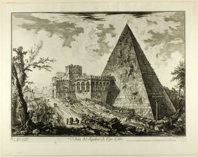 Uitzicht op de Piramidale Tombe van Cestius, uit Zichten op Rome door Giovanni Battista Piranesi