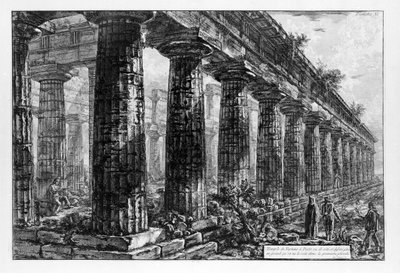 Uitzicht op de tempels van Paestum door Giovanni Battista Piranesi