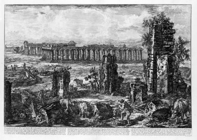 Uitzicht op de Tempels van Paestum (litho) door Giovanni Battista Piranesi