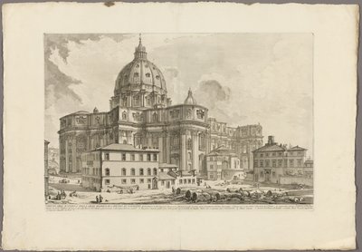 Zicht op de buitenkant van de Sint-Pietersbasiliek in het Vaticaan, van Views of Rome door Giovanni Battista Piranesi
