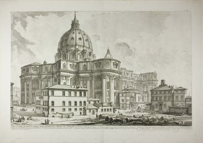 Zicht op de buitenkant van de Sint-Pietersbasiliek in het Vaticaan, van Views of Rome door Giovanni Battista Piranesi