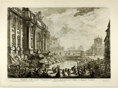 Uitzicht op de grote Trevifontein, voorheen de Acqua Vergine genoemd, uit Zichten op Rome door Giovanni Battista Piranesi