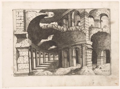 Gezicht in het Colosseum te Rome (serie titel) door Giovanni Battista Pittoni (I)