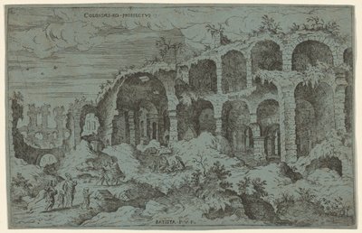 Derde Uitzicht op het Colosseum in Rome door Giovanni Battista Pittoni, after Hieronymus Cock