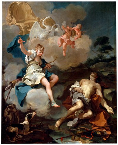 Diana en Endymion, 1723 door Giovanni Battista Pittoni the Younger
