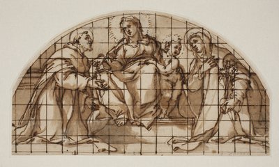 Lunet met de Madonna en Kind met St. Franciscus van Assisi en Catharina van Siena door Giovanni Battista Ricci