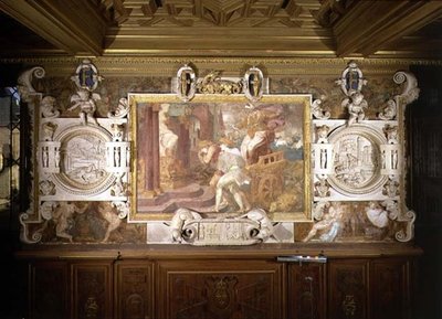 Cleobis en Biton, detail van decoratief schema in de Galerij van Frans I door Giovanni Battista Rosso Fiorentino