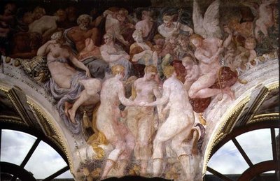 Godinnen Dansen, detail van decoratief schema in de Galerij van Frans I door Giovanni Battista Rosso Fiorentino