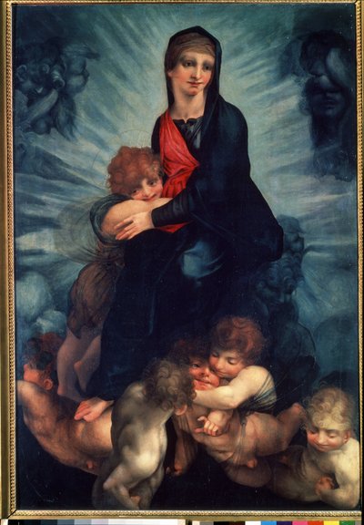 De Maagd en het Kind met engelen door Giovanni Battista Rosso Fiorentino
