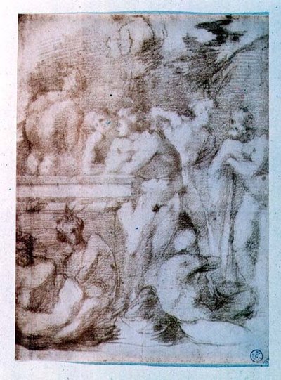 Studie van naakte mannen in gesprek door Giovanni Battista Rosso Fiorentino
