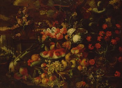 Stilleven met Fruit, Groenten en Bloemen door Giovanni Battista Ruoppolo or Ruopolo