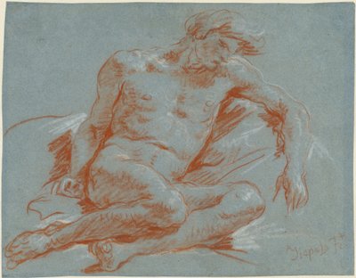 Een zittende mannelijke naakt door Giovanni Battista Tiepolo