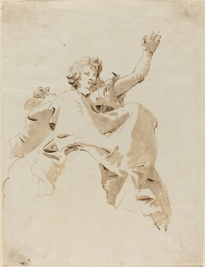 Een vrouw zittend op een wolk, van onderaf gezien door Giovanni Battista Tiepolo