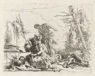Een Vrouw met Haar Armen in Kettingen en Vier Andere Figuren, uit Vari capricci door Giovanni Battista Tiepolo