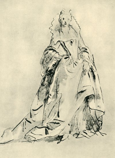 Een dame met een jurk met hoge kraag en puntig lijfje, begin 18e eeuw door Giovanni Battista Tiepolo