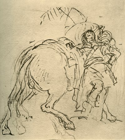 Een ruiter leunend op zijn paard door Giovanni Battista Tiepolo